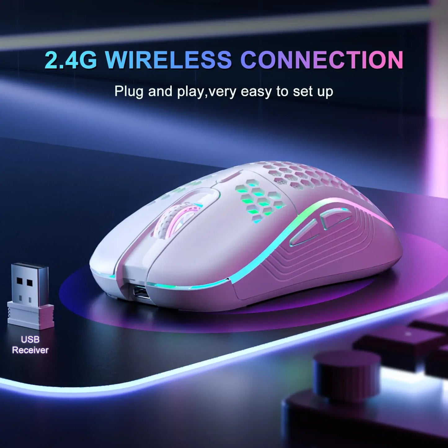 M2 Wireless RGB Gaming Mouse Ergonomic Design Adjustable DPI