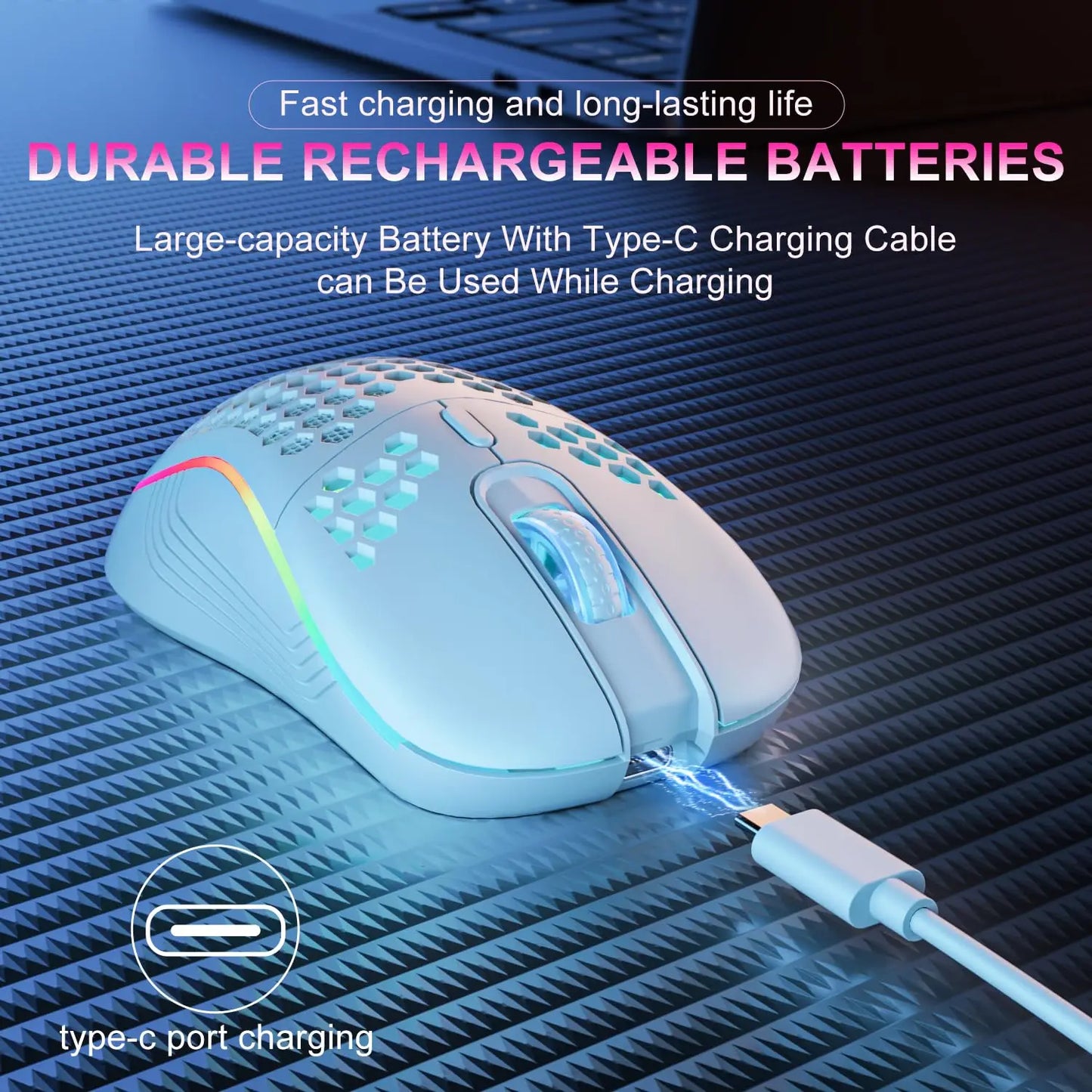 M2 Wireless RGB Gaming Mouse Ergonomic Design Adjustable DPI