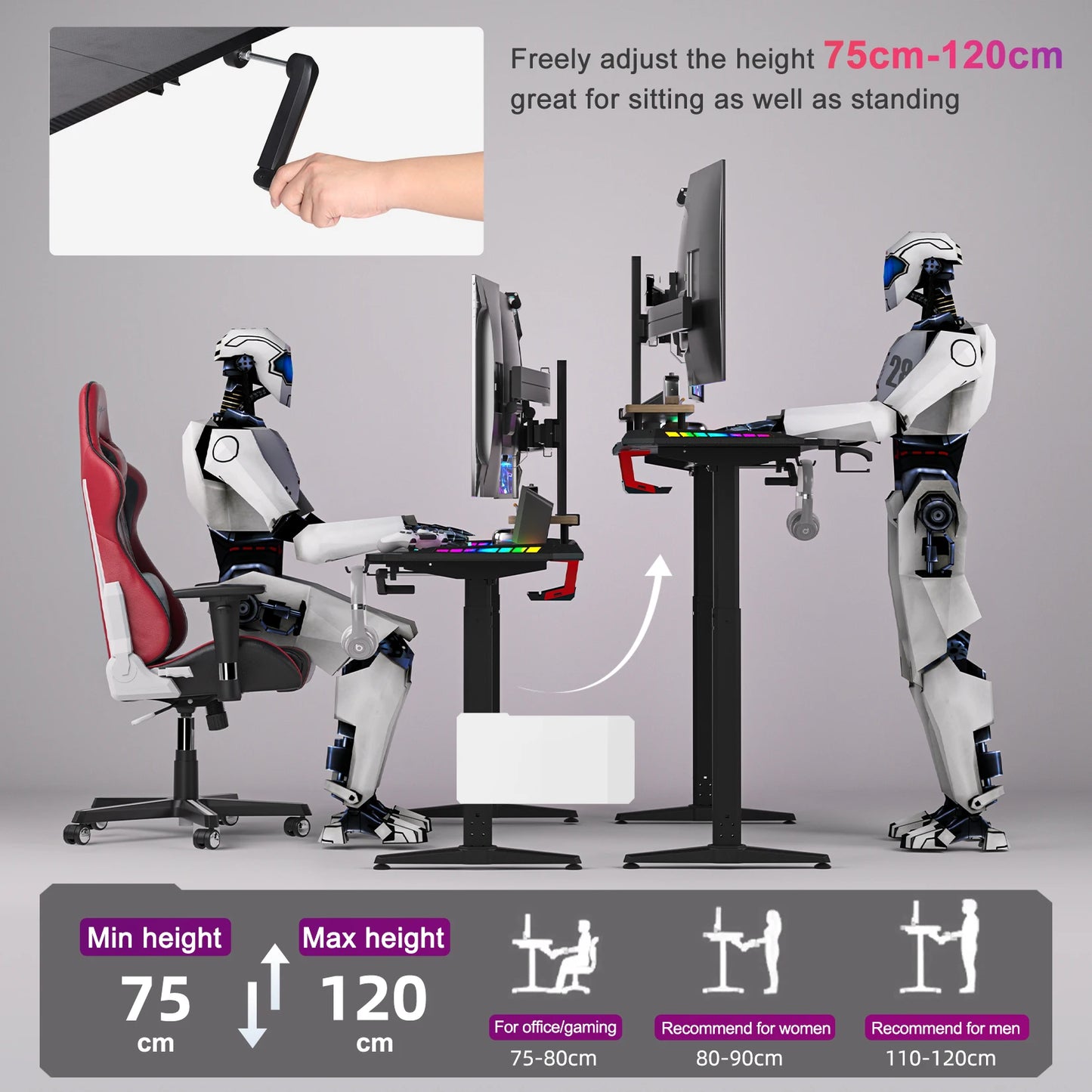 Adjustable Height Gaming Desk with RGB LED Lights