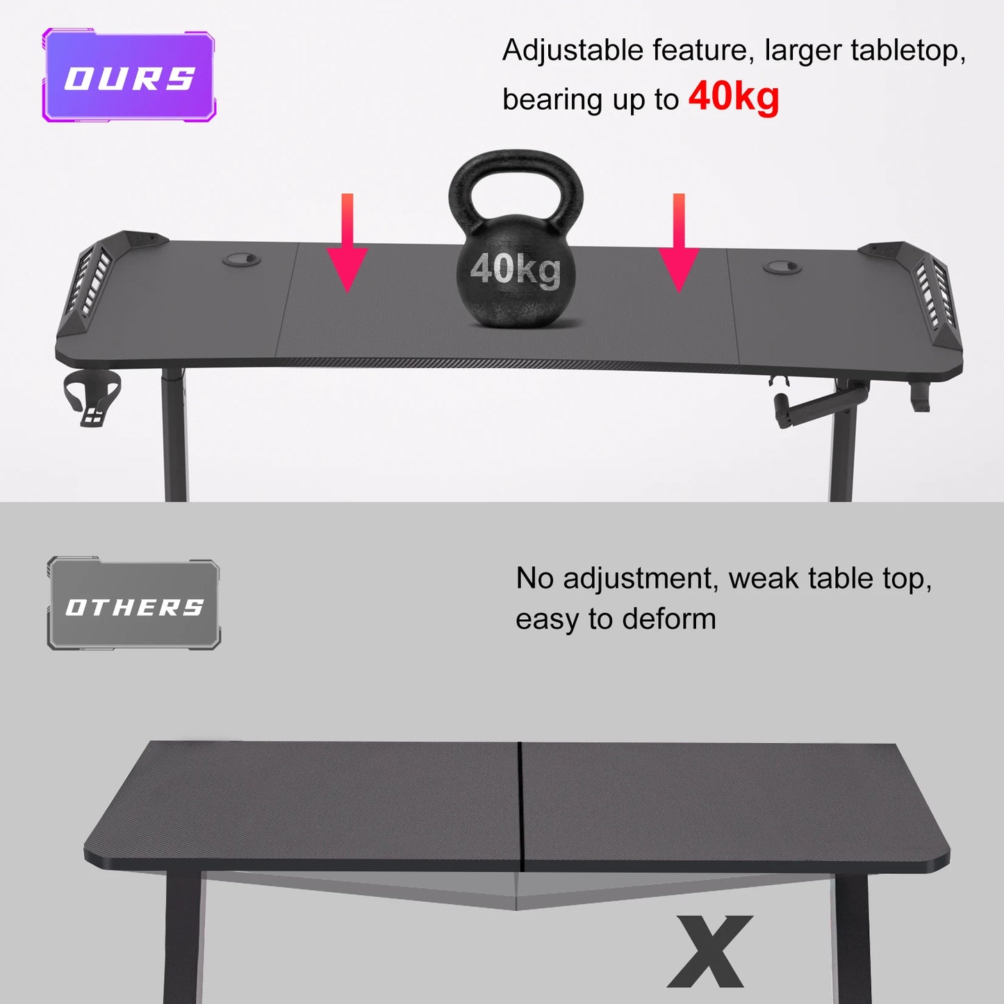 Adjustable Height Gaming Desk with RGB LED Lights