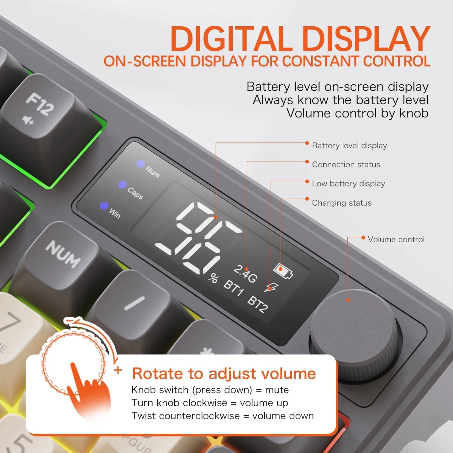 F2 Wireless Bluetooth Gaming Keyboard with Smart Screen