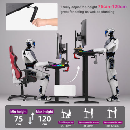 Adjustable Height Gaming Desk with RGB LED Lights