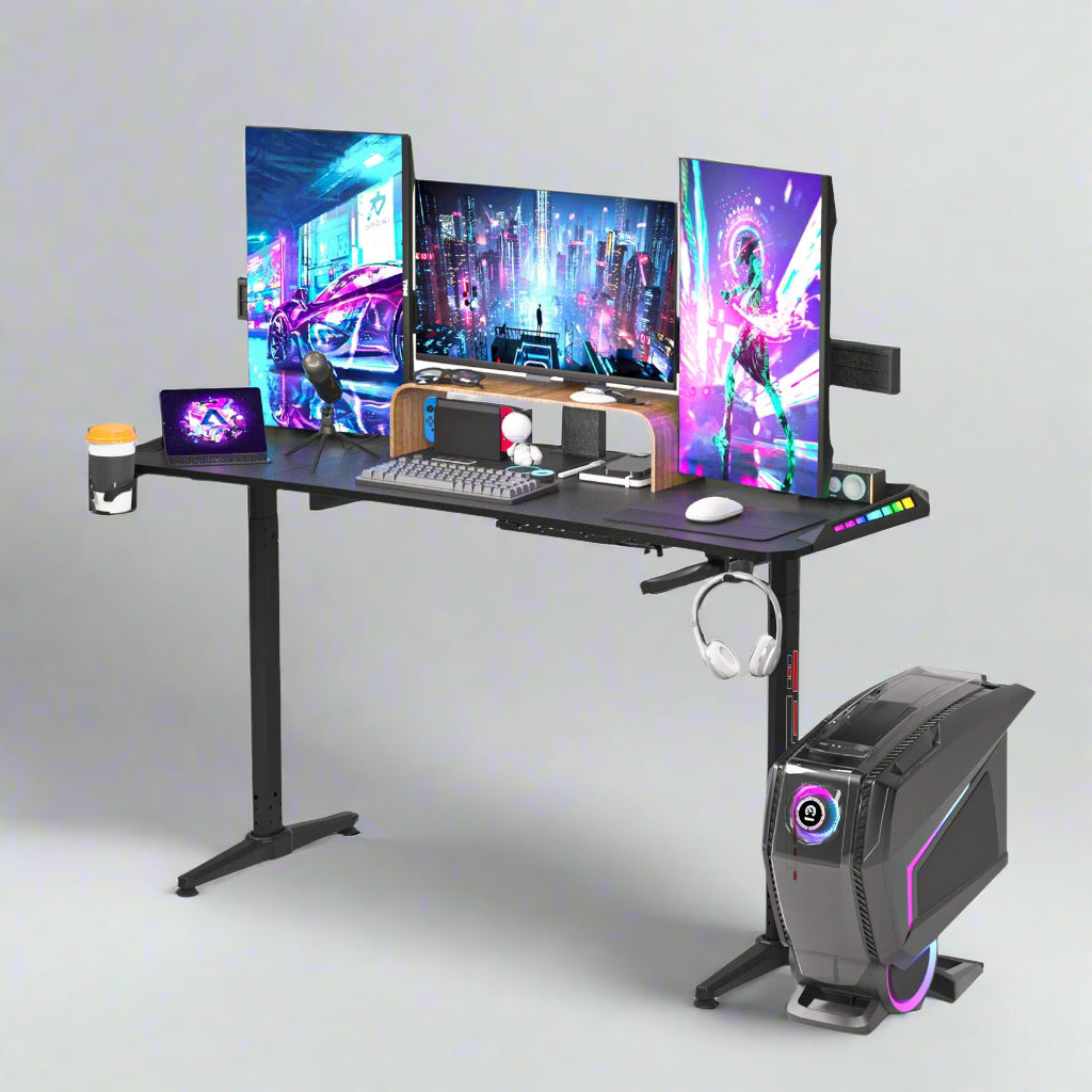 Adjustable Height Gaming Desk with RGB LED Lights